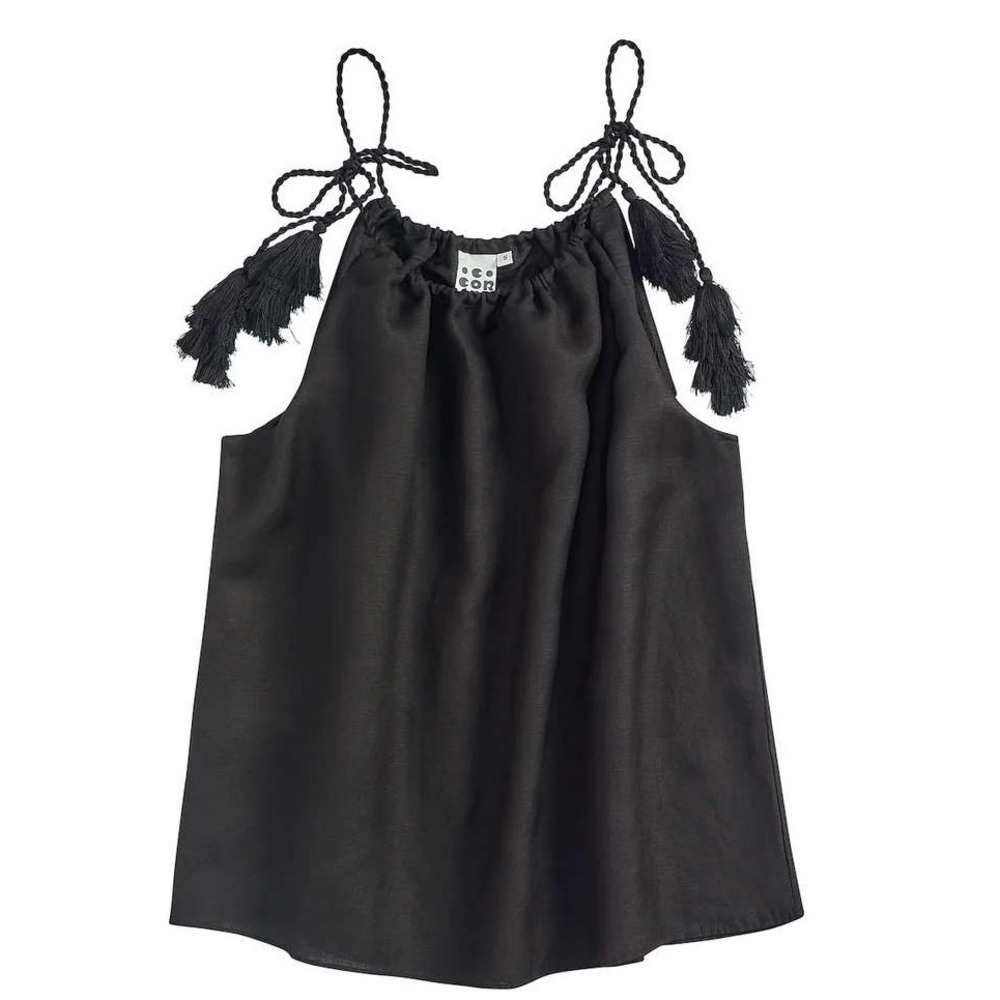 $98 NWT COR COR S SIERRA TOP Tassel Tie tank Black designer trapeze a-line fit